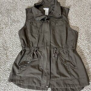 Sebby Women's L/G Cinder Utility Vest Full Zip Snap Cotton Drawstring Waist